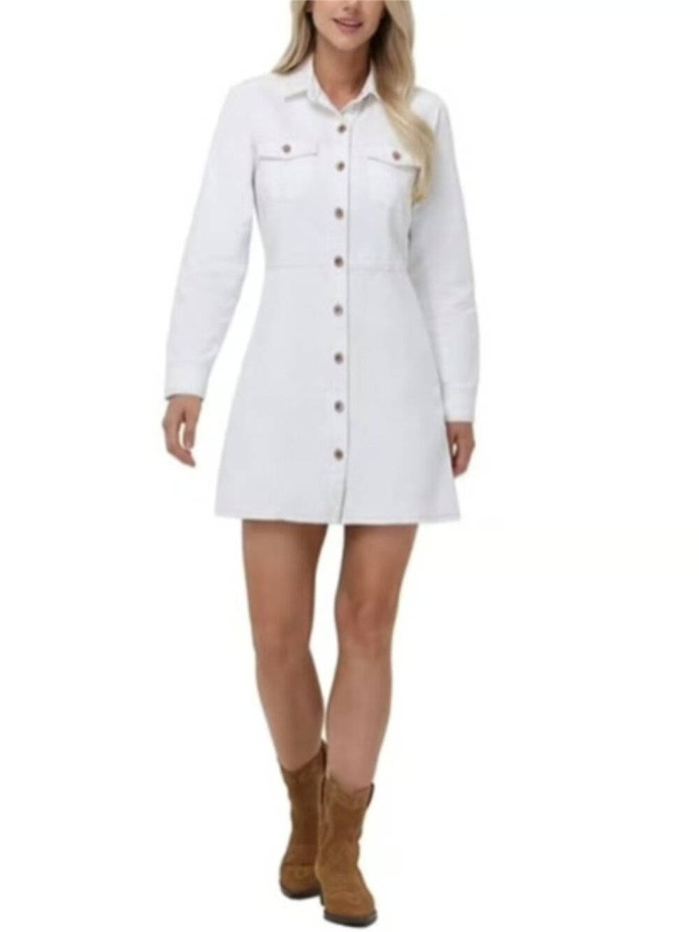 Frye Long Sleeve Denim Shirtdress in White